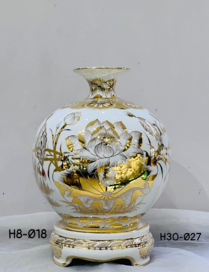 Bình hút tài lộc Bách Điểu Ngàn Hoa vẽ vàng 24k